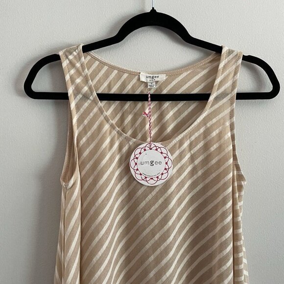 Umgee Women S Tan/Ivory Striped Sleeveless Tunic Length Boho Fringe Hem Top NWT - Picture 3 of 8